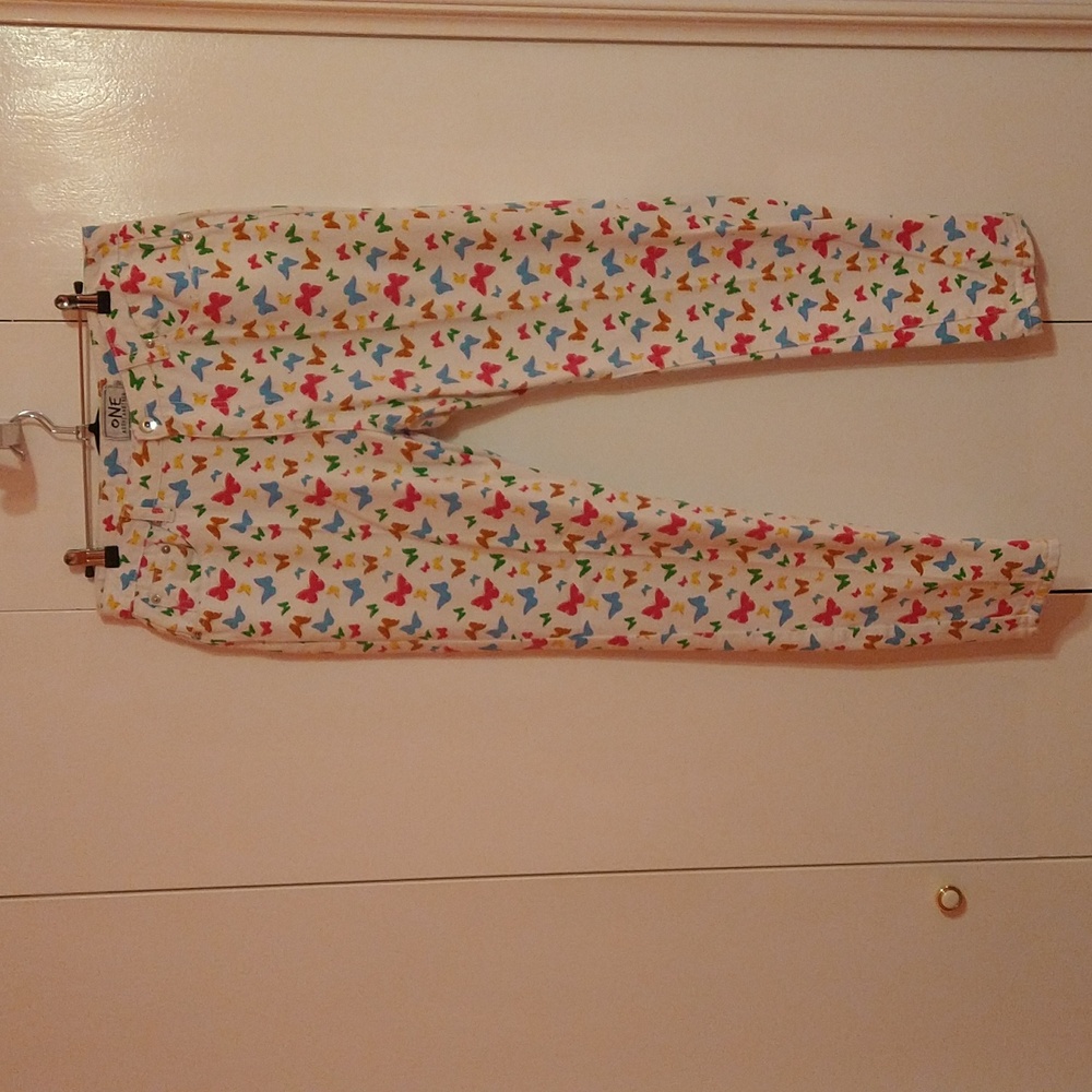 One Above Another Multi-Colored Butterfly Jeans